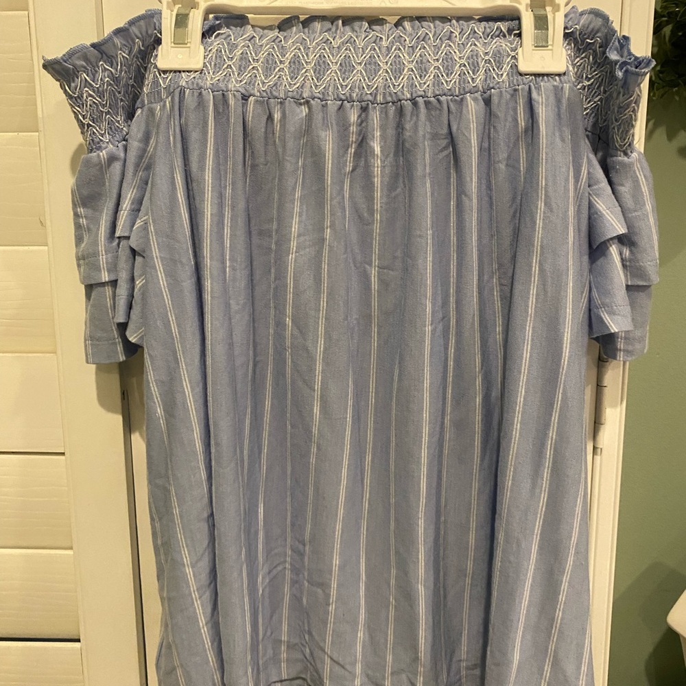 Off the Shoulder Blue Stripe Top